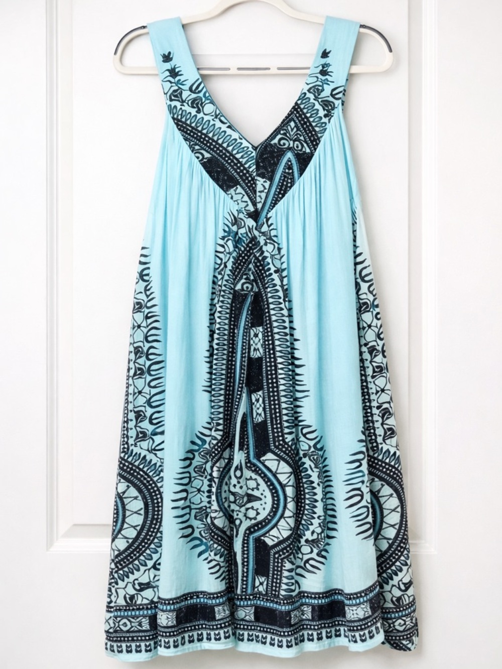 Turquoise Blue Boho Cover Up Dress Rayon Gauze Resort Cruise Poolside MAMTA OS